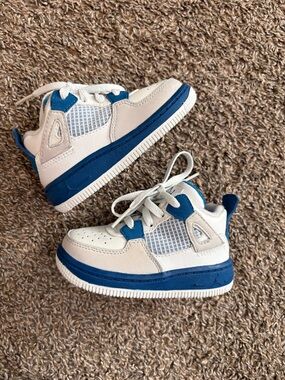 Nike Kids White and Blue High-Top Sneakers
